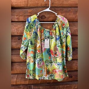 Hester & orchard size xl nwt linen Vibrant Leaf Print Women's Blouse